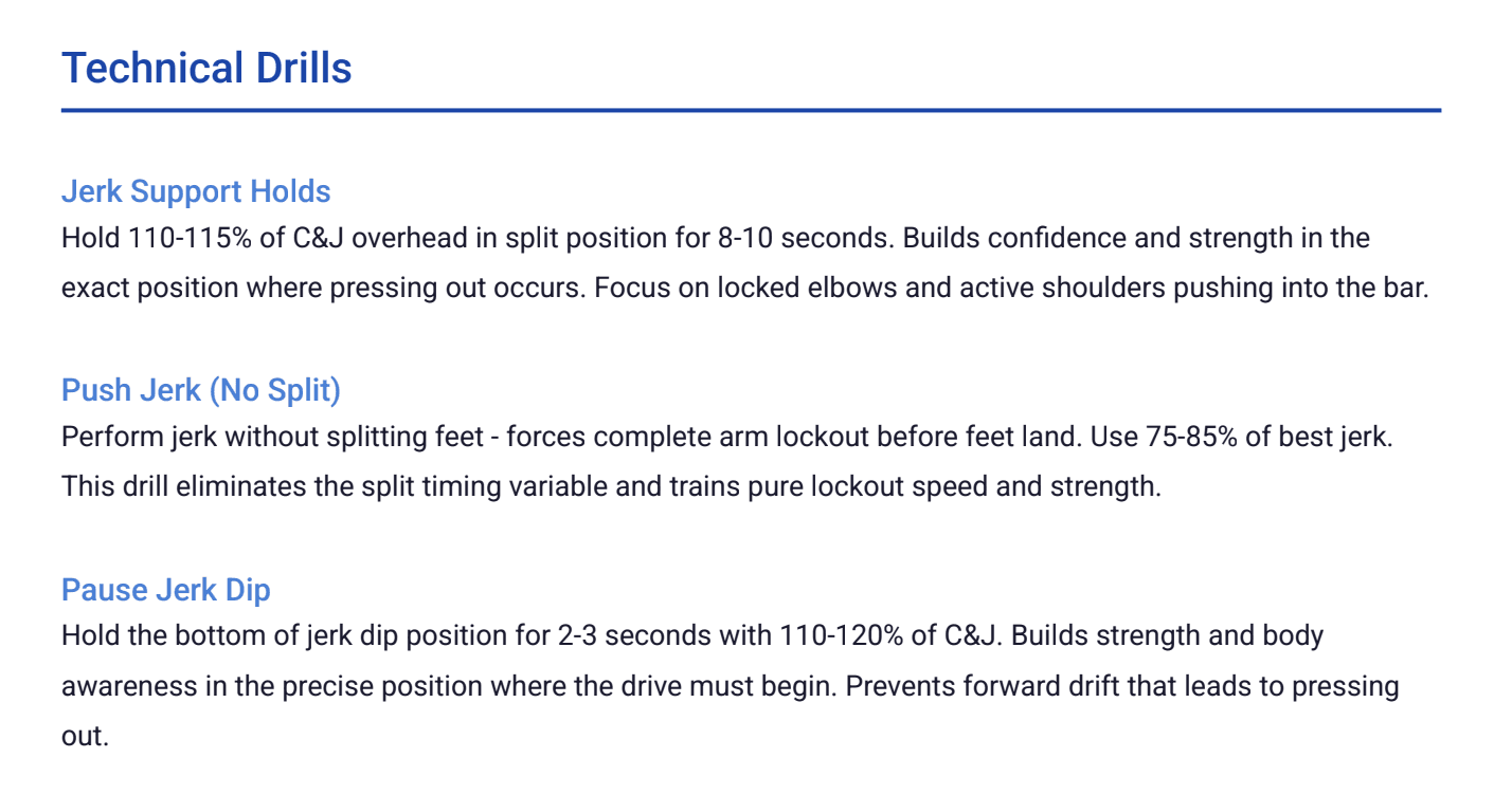 Sample OlyLiftPlan technical drills section